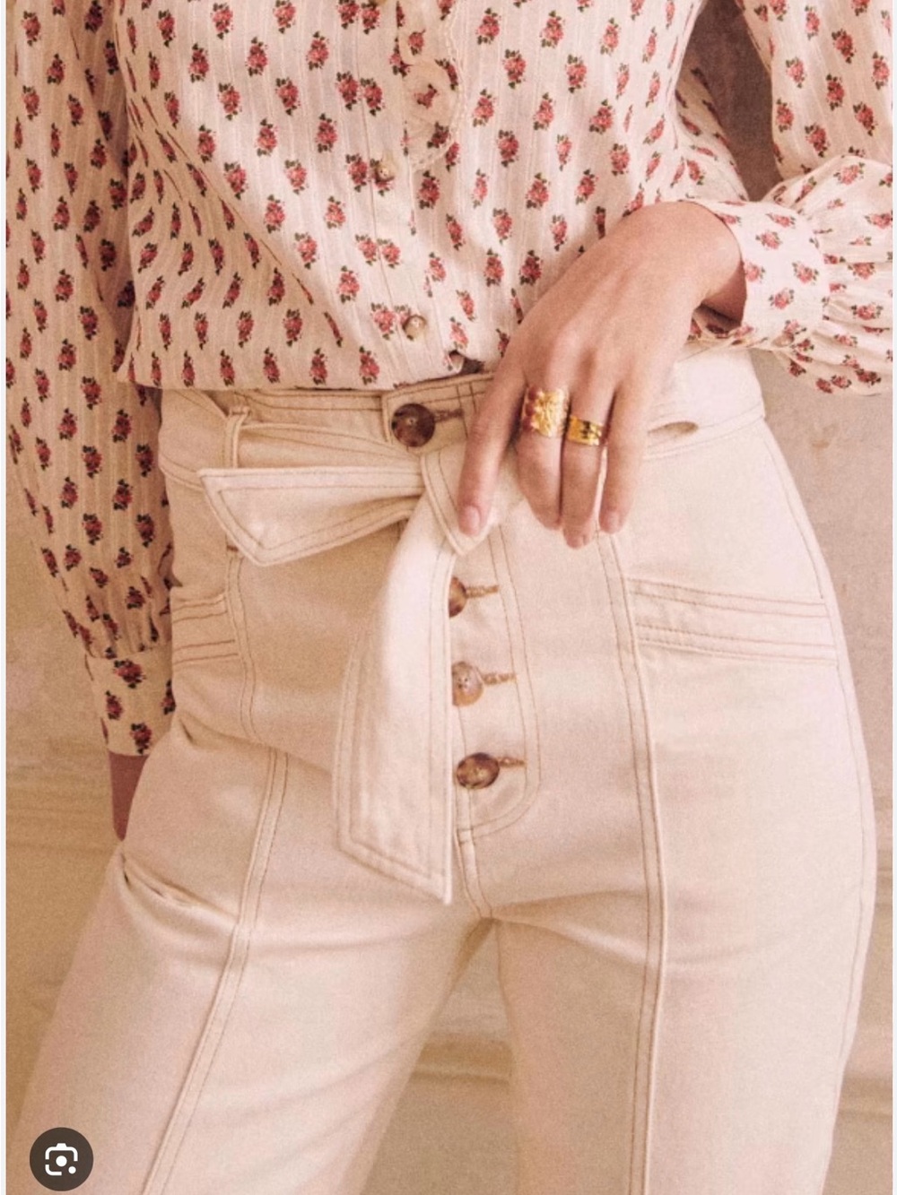 Sézane Maxime Ecru High-Rise Tie-Waist Jeans